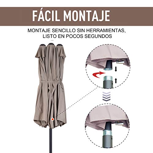 Fácil montaje sin herramientas del Parasol gigante 4,6x2,7m Sombrilla con Manivela Manual Resistente al Agua y Protección Solar UV para Terraza Playa Piscina Café. Outsunny