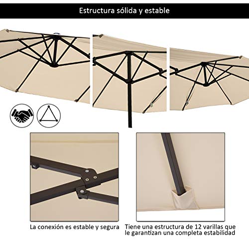 Detalles de la estructura del Parasol Doble con Tela de Poliéster, Protección UV 4,6x2,7x2,4m Beige. Outsunny