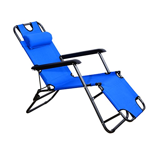 Tumbona con Almohada Reclinable y Plegable de Jardín Exterior Piscina Terraza Camping - Color Azul - Tela Oxford y Metal - 153x60x29cm. Outsunny