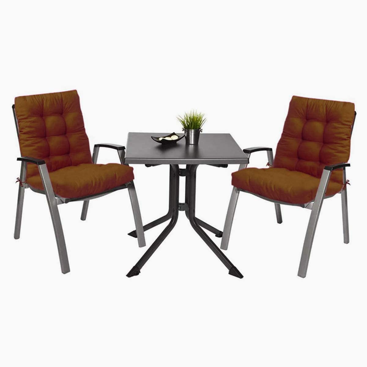 Vista de color marrón del Pack 2 Cojines Cómodos con Respaldo para mecedoras, bancos terraza o silla en Interior y Exterior. LEMON TREE