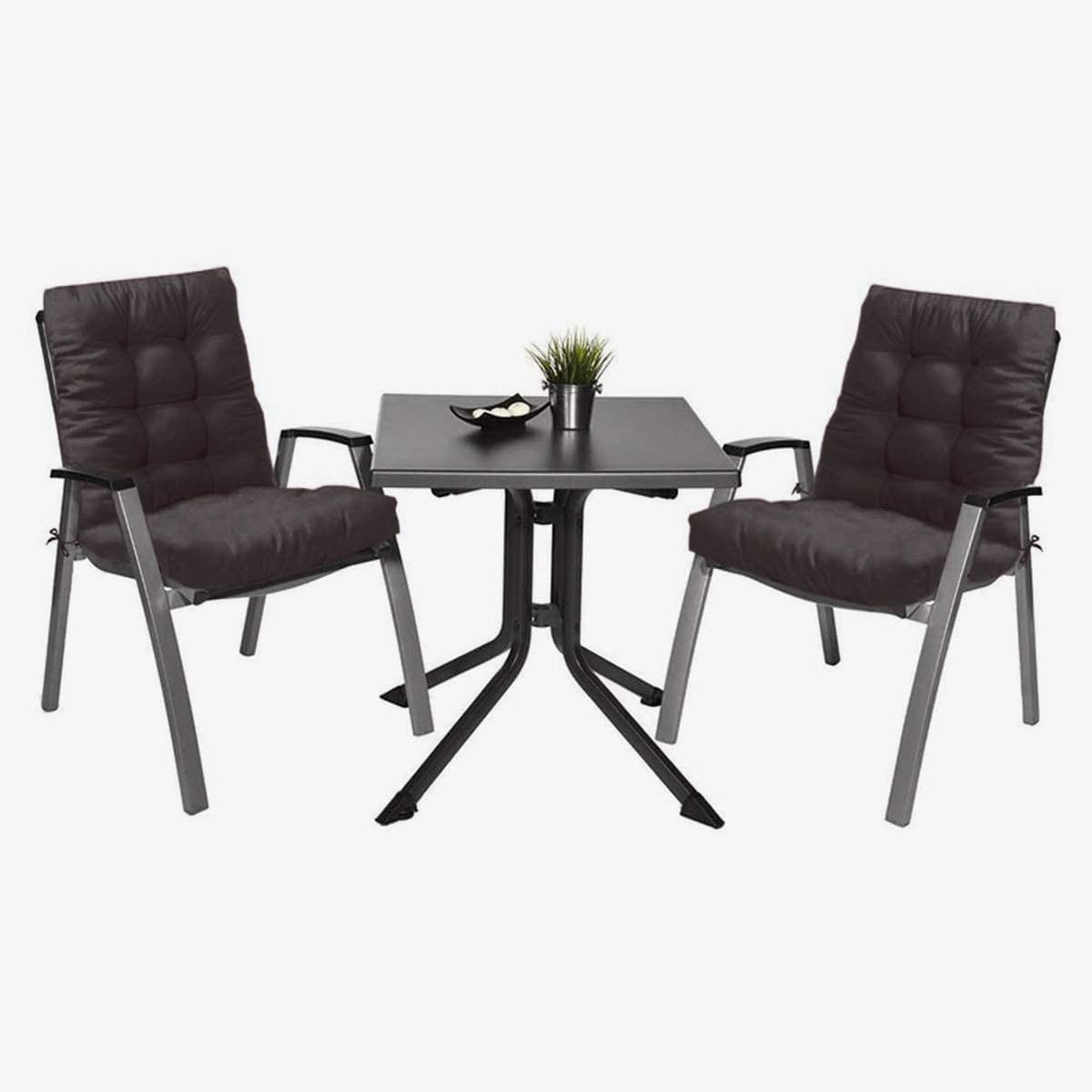 Conjunto de color gris oscuro del Pack 2 Cojines Cómodos con Respaldo para mecedoras, bancos terraza o silla en Interior y Exterior. LEMON TREE