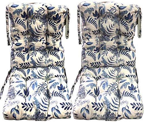 Conjunto decorado con hojas del Pack 2 Cojines Cómodos con Respaldo para mecedoras, bancos terraza o silla en Interior y Exterior. LEMON TREE