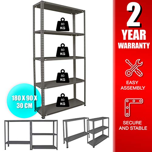 Medidas y 2 años de garantía de Estantes de almacenamiento, pack de 2 estanterías para el sótano/estantería para taller/estantería para garaje, estantería práctica y versátil (180x90x30Grey) PACK-EST180GR. NAWA Home & Work | maxjardin