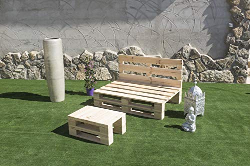 Vista exterior con reposapiés y el Sofá DE PALETS completamente Nuevo Lijado y Cepillado Acabado Crudo para Interior o Exterior. 120x80cm. Palets Talavera