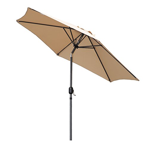 Parasol de Aluminio 300cm con Inclinación, Manivela, Sombrilla con Mástil de Aluminio de 38mm para Patio Terraza Playa (Beige). Angel Living | maxjardin