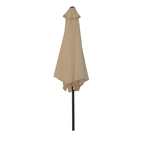 Vista plegada del Parasol Sombrilla de Aluminio 300cm con Inclinación, Manivela, Sombrilla con Mástil de Aluminio de 38mm para Patio Terraza Playa (Beige). Angel Living