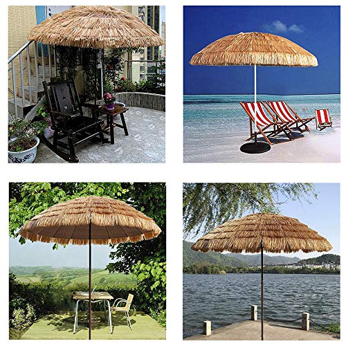 Varios ambientes con Sombrilla hawaiana con flecos de Paja de Hula de 2,1 m de diámetro, reclinable Redonda Color Natural. ZMLQ. PARASOL