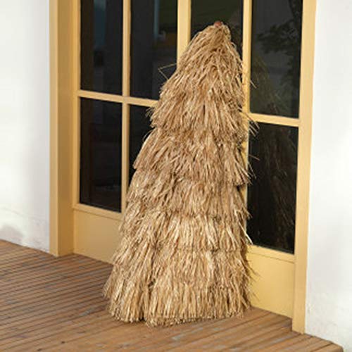 Vista plegada de la Sombrilla hawaiana con flecos de Paja de Hula de 2,1 m de diámetro, reclinable Redonda Color Natural. ZMLQ. PARASOL