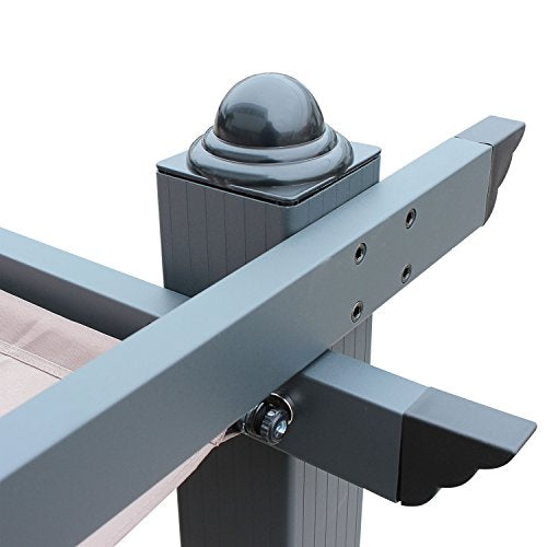 Detalle de estructura de la Pergola de Aluminio gris y toldo Marrón Pardo, 3x3 m. Alice's Garden