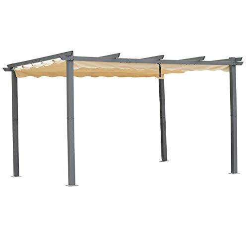 Pérgola de aluminio 3 x 4 m con techo retráctil Beige elegante con protección a rayos UV. Resistente al agua. Angel Living | maxjardin