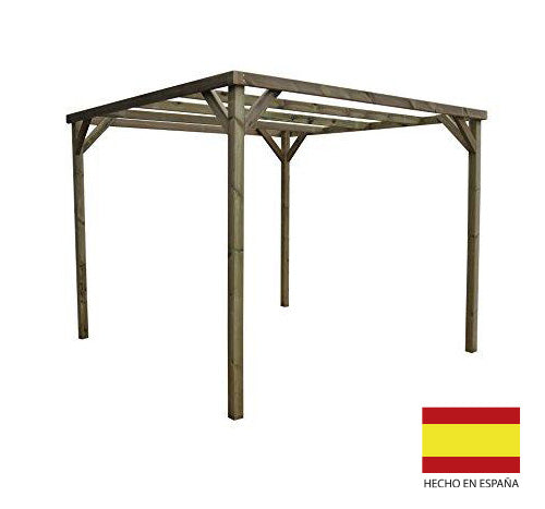 Pérgola Rústica de Madera tratada de 240x240x240 cm. Hecha en España por AD servicios