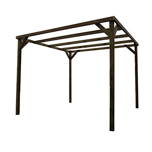 Vista en escorzo de la Pérgola Rústica de Madera tratada de 240x240x240 cm. AD servicios