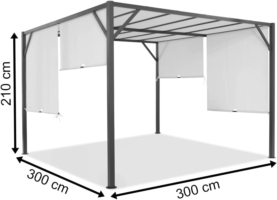 Medidas de la Pérgola metálica Santorini, 3x3m Montaje Fácil, Color Chocolate. Garden Point
