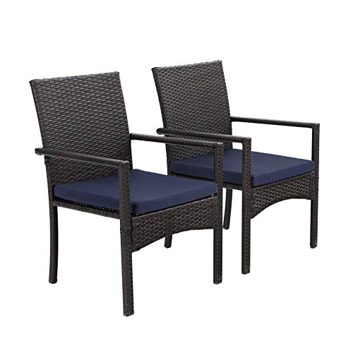 Juegos de 2 sillas de jardín con cojín Estructura de Acero estilo de ratán para Exteriores Impermeable a Prueba de óxido. PHIVILLA