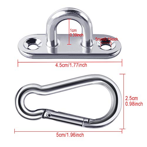 Medidas de los Anclajes y mosquetones 12 Piezas 6 Pletinas con argolla de Acero Inoxidable y 6 Mosquetones Adecuados para Camping, Senderismo, Deporte y Hogar. Heqishun