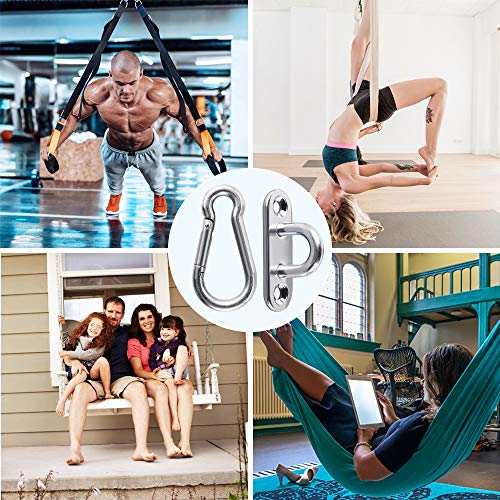 Variedad de usos de los Anclajes y mosquetones 12 Piezas 6 Pletinas con argolla de Acero Inoxidable y 6 Mosquetones Adecuados para Camping, Senderismo, Deporte y Hogar. Heqishun