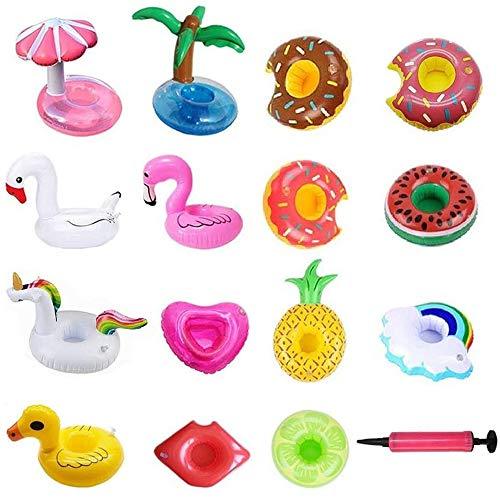 Amaza 15 Piezas Linda & Gran Flotabilidad Posavasos Flotadores Set con 1 Bomba de Aire Libre para Piscina Hot Tub Luau Party | maxjardin