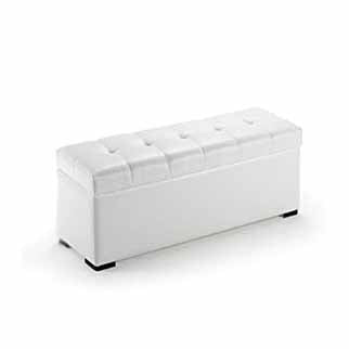 Banco Puff de Almacenaje, Arcón Otomana Modelo Milos, Baúl Acabado en Simil Piel Color Blanco, Medidas: 80 cm (Ancho) x 42 cm (Fondo) x 44 cm (Alto). Elevable. Duehome | maxjardin