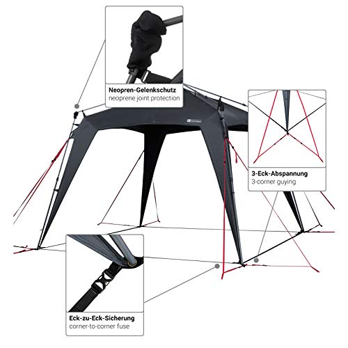 Detalles del Pabellón 3x3m, protección UV 80 y Dark. Coating, resistente al viento, rápida de montar, 8 personas - gris. Qeedo