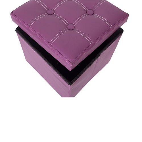 Detalle del Puff taburete para almacenar cubo Moderno, Cuero sintético y MDF - Medidas: 30 x 30 x 30 cm (AxANxF) - Art. RE4634. Rebecca Mobili