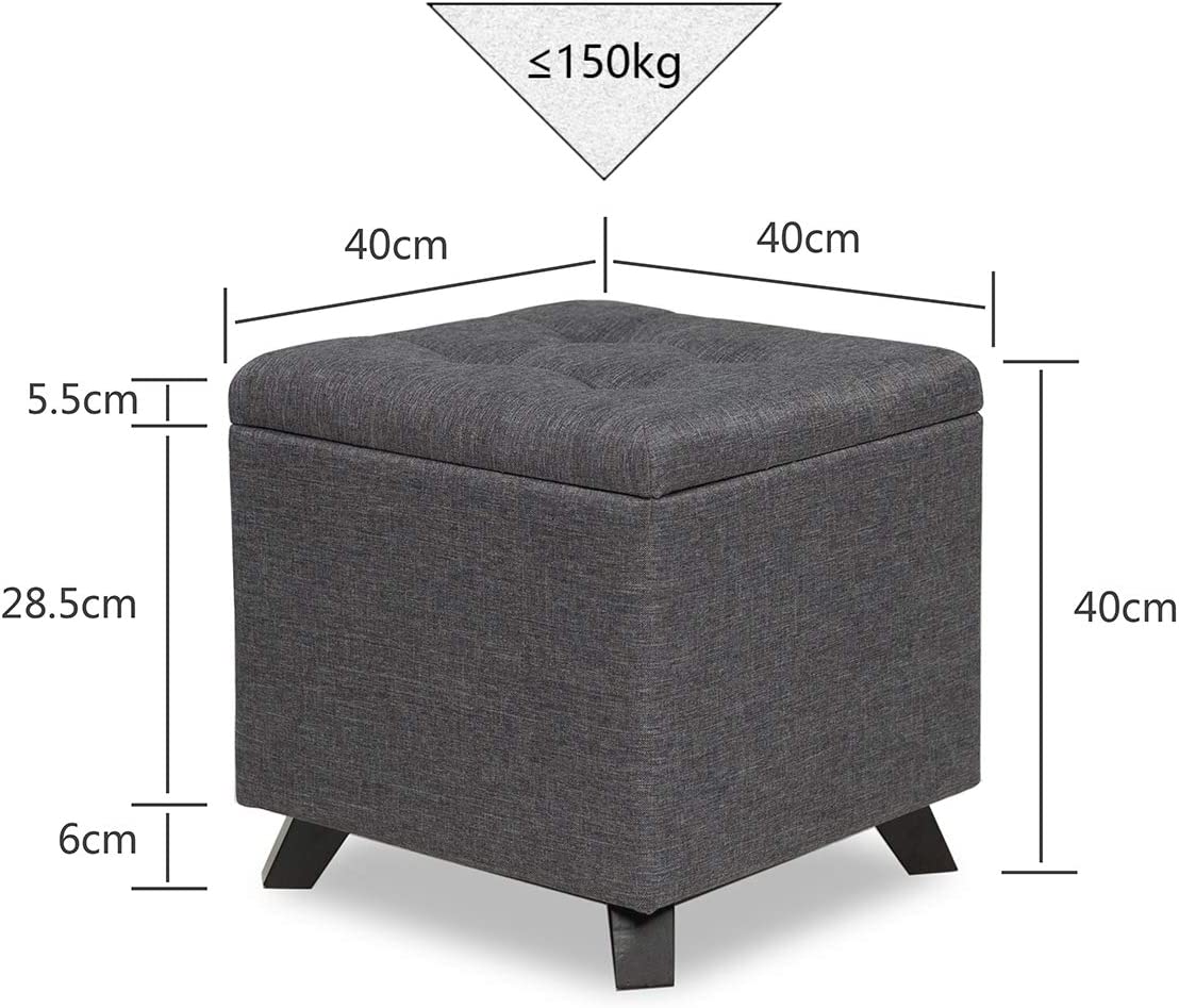 Medidas y peso soportado del Puff Asiento otomana con Baúl de Almacenamiento Elegante con Patas de Madera Maciza tapizado tipo lino Gris. Suhu