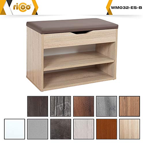 Banco Zapatero para recibidor con asiento acolchado color Roble 60x42x30cm Colores disponibles. WM032-ES-B. RICOO