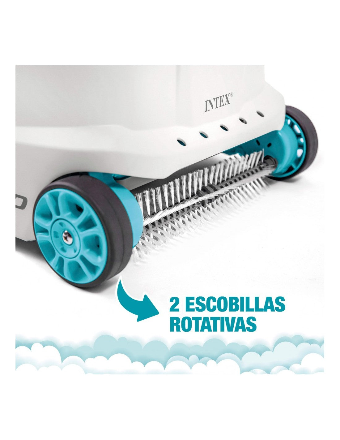 Detalle de escobillas rotativas del Limpiafondos automático Deluxe solo para piscinas Intex. Muy económico. Zx300. Intex