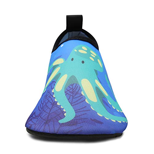 Vista frontal de los Zapatos de Natación infantil para Piscina, Playa o Parque acuático, Pulpo Azul, 32/33. SAGUARO