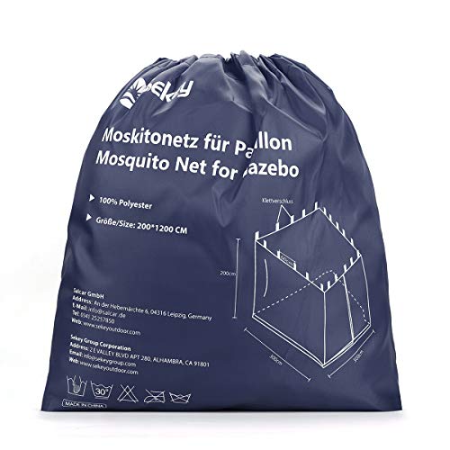 Bolsa para Mosquitera para cenador o Gazebo 3x3 m con Cremallera y Tiras de Velcro Negro. Sekey