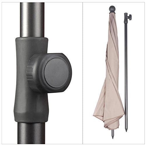 Rueda de ajuste de altura y aspecto plegado y tubo separados de la Sombrilla de playa y piscina Ø 200 cm, Color Taupe/Arena, Protector Solar UV25+. Sekey®
