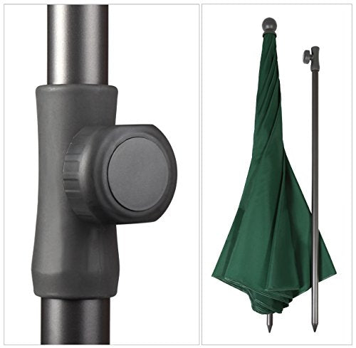 Detalle de rueda de ajuste de altura y aspecto plegado con sección del mástil de la Sombrilla de playa Ø 200 cm para terraza y jardín, color verde, Protector Solar UV25+. Sekey®