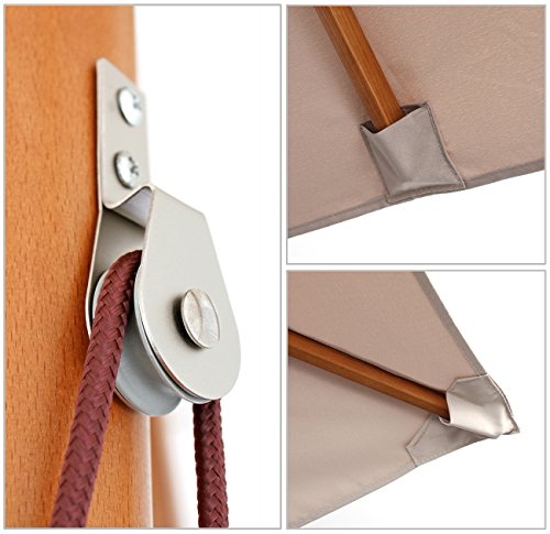 Detalles de la Sombrilla Parasol de Madera rectangular para terraza Playa o Piscina Patio 200 × 150 cm color Crudo Protección Solar UV50+. Sekey®