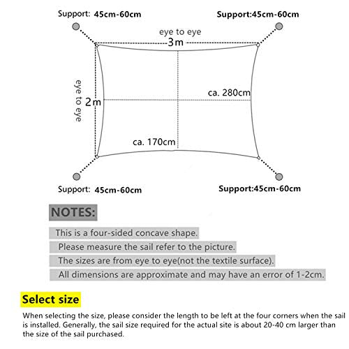 Medidas de la Vela de Sombra Rectangular Protección UV, Resistente Impermeable Transpirable, 2x3m Verde.