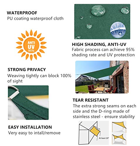 Características del Toldo de Sombra Rectangular 2x3m Protección 95% UV, Resistente Impermeable Transpirable, con ojales y cuerdas Verde. Sekey