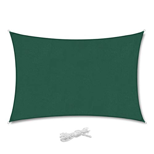 Vela de Sombra Rectangular 2x3m Protección 95% UV, Resistente Impermeable Transpirable, con ojales y cuerdas Verde. Sekey