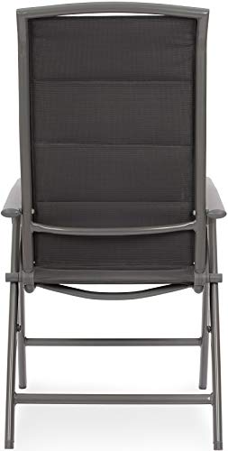 Parte posterior.de Juego 2 Sillas plegables de Aluminio para Jardín Milano - Respaldo Regulable 8 Posiciones - Resistentes a la Intemperie - Respaldo Alto - Gris Plateado - BRUBAKER