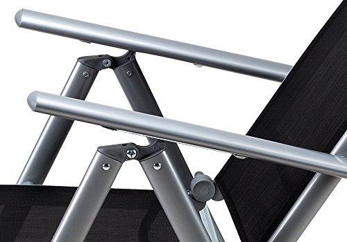 Detalle reposabrazos sillas plegables con respaldo alto y ajustable de aluminio resistente a la intemperie jardín exterior. Casaria | maxjardin