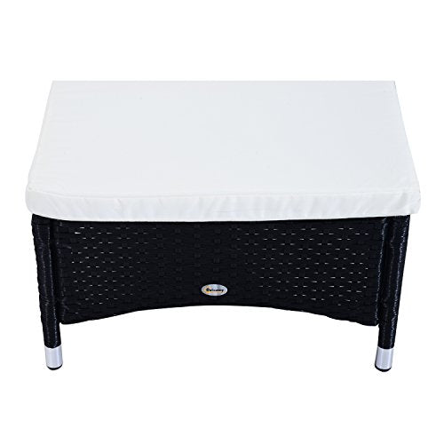 Detalle de Set de 2 Tumbonas Chaise Longue + 1 Mesa de Ratan para Jardín o Terraza con Cojines y Respaldo Ajustable a 5 Niveles (Negro). Outsunny