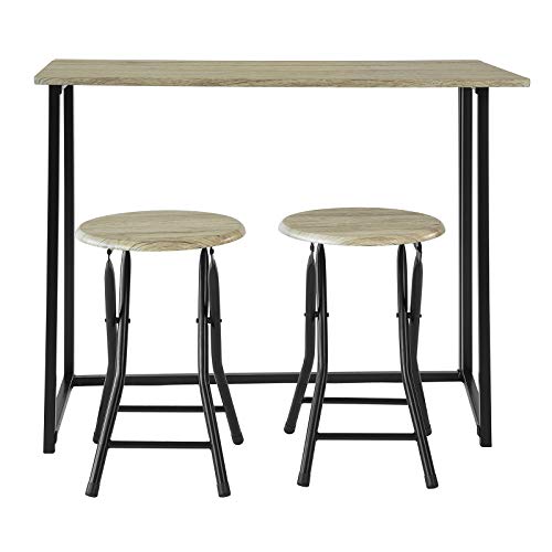 Vista frontal del Conjunto de Mesa Alta de Bar y 2 Taburetes, Mueble Plegable para Cocina (2 Taburetes). OGT18-N,ES. SoBuy