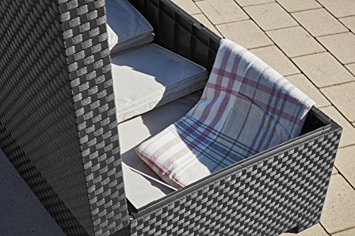 Baúl Arcón de Jardín Diva, Fabricado en España con Materiales reciclados de Color Antracita. Gris Antracita, 117x63x43 cm. Detalle. SHAF