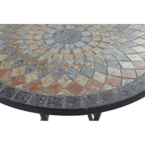 Vista del tablero de la Mesa decorativa para jardín o terraza Garden Siena. romantica estructura hierro mesa mosaico multicolor