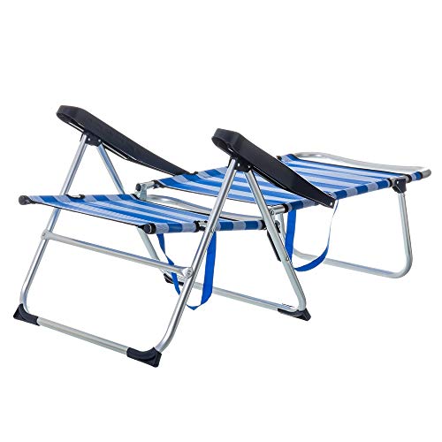 Posición tumbada de la Silla de Aluminio plegable de Playa color Azul Marino 61x66x110 cm. LOLAhome