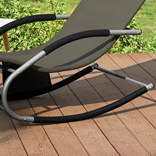 Tumbona, Mecedora con Almohada y Bolsillo Lateral, Estructura de Hierro, Malla Transpirable Teslin, cómodo, soporta hasta 150 kg ES (Marrón). OGS28-BR SoBuy