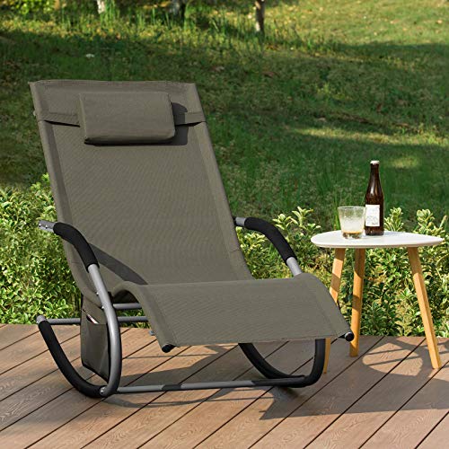 Tumbona, Mecedora con Almohada y Bolsillo Lateral, Estructura de Hierro, Malla Transpirable Teslin, cómodo, soporta hasta 150 kg ES (Marrón). OGS28-BR SoBuy