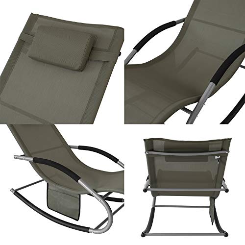 Tumbona, Mecedora con Almohada y Bolsillo Lateral, Estructura de Hierro, Malla Transpirable Teslin, cómodo, soporta hasta 150 kg ES (Marrón). OGS28-BR SoBuy