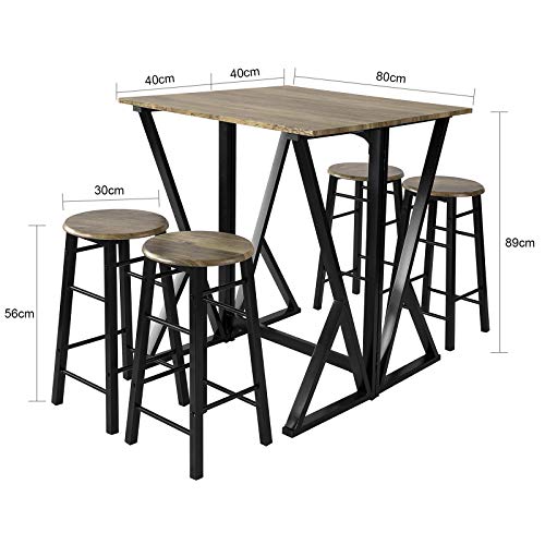 Medidas del conjunto de Mesa Alta Plegable y 4 Taburetes para Desayuno, Bar o Comedor. OGT24-N. SoBuy