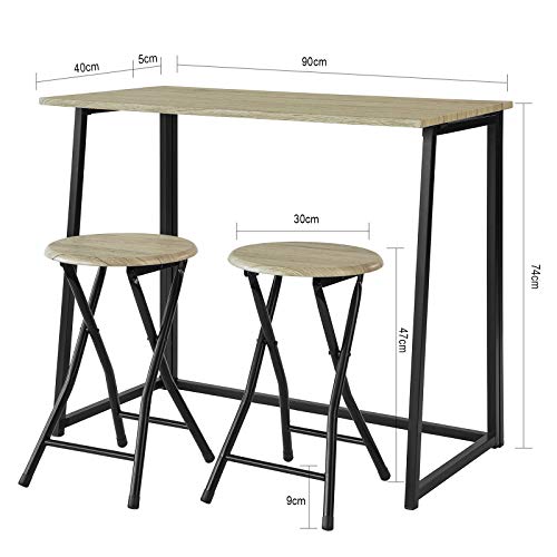 Medidas del Conjunto Mesa Alta de Bar y 2 Taburetes, Mueble Plegable para Cocina (2 Taburetes). OGT18-N,ES. SoBuy