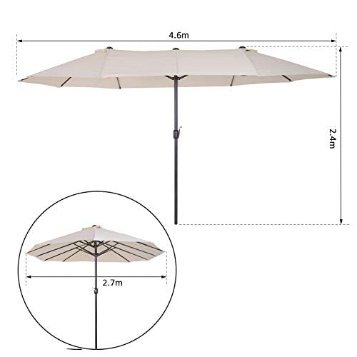 Medidas del Parasol sombrilla Doble, Tela de Poliéster, Protección UV 4.6x2.7x2.4m Beige. Outsunny