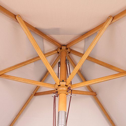 Aspecto de la estructura de madera de la Sombrilla Parasol de Madera rectangular para terraza Playa o Piscina Patio 200 × 150 cm color Crudo Protección Solar UV50+. Sekey®