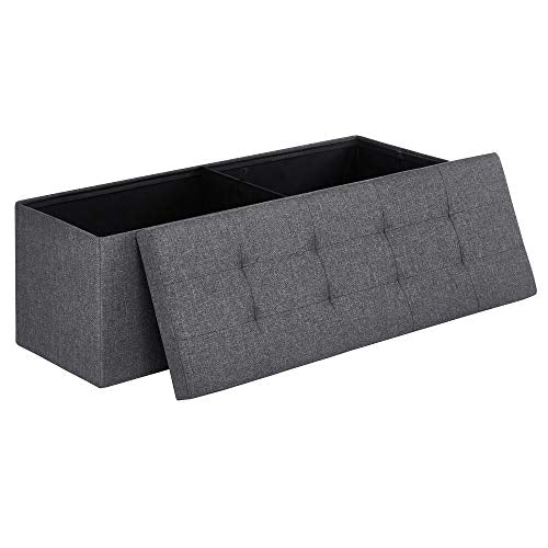 Banco con Almacenamiento grande. Cofre Puff Otomana, Plegable, Carga Estática Máx. 300 kg, 120 L, 110 x 38 x 38 cm, Imitación Lino, Gris Oscuro LSF77K. SONGMICS